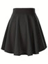 Casual Solid High Waist Pleated Skate Skirt Mini Dress