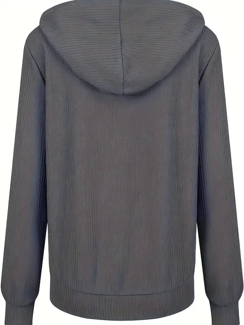 Casual Solid Long Sleeve Zip-Up Drawstring Hoodies