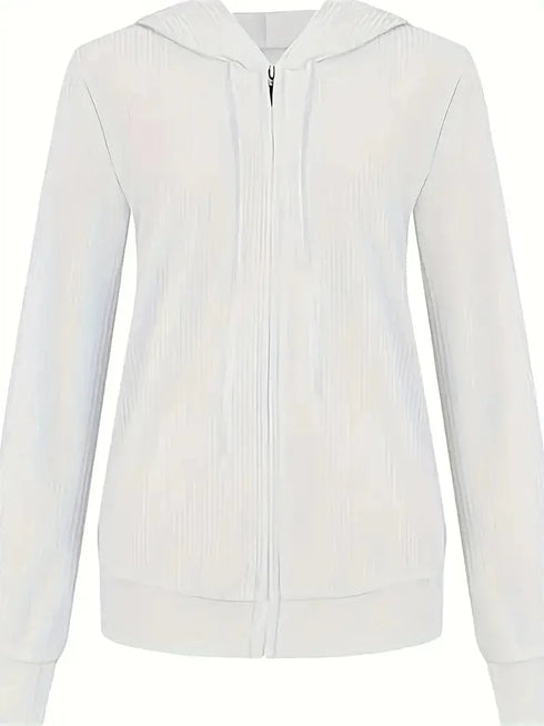 Casual Solid Long Sleeve Zip-Up Drawstring Hoodies