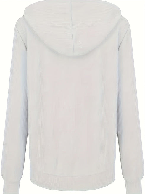 Casual Solid Long Sleeve Zip-Up Drawstring Hoodies