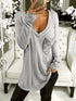 Casual Solid Pocket V-Neck Long Sleeve Loose T-Shirt