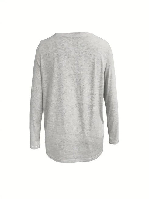 Casual Solid Pocket V-Neck Long Sleeve Loose T-Shirt