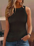 Casual Solid Ribbed Crew Neck Sleeveless Basic Tank Top