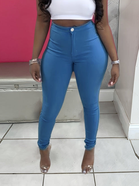 Casual Solid Slim Fit Skinny Pockets Pants