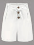 Casual Solid Tie Waist High Waist Button Shorts