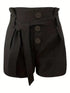Casual Solid Tie Waist High Waist Button Shorts