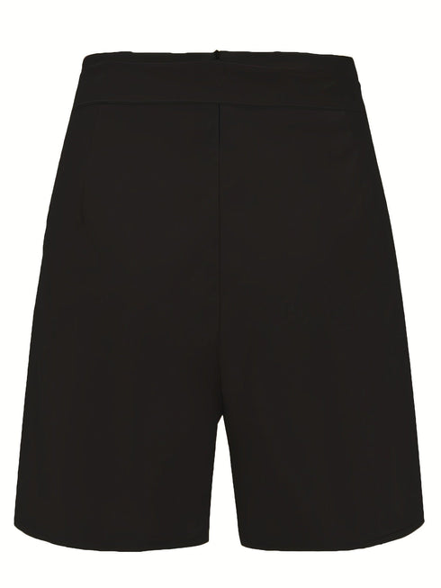 Casual Solid Tie Waist High Waist Button Shorts