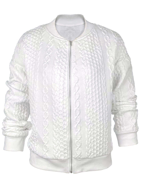 Casual Solid Zip-Up Long Sleeve Textured Jacket
