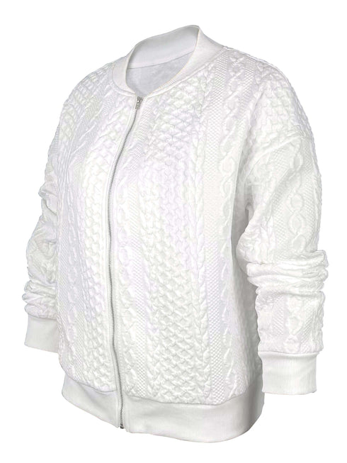 Casual Solid Zip-Up Long Sleeve Textured Jacket