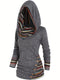 Casual Stripe Splicing Button Decor Long Sleeve Hoodie