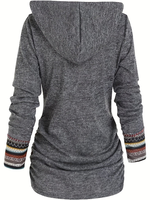 Casual Stripe Splicing Button Decor Long Sleeve Hoodie