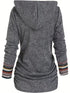 Casual Stripe Splicing Button Decor Long Sleeve Hoodie