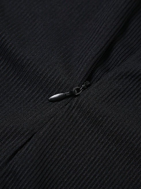 Casual Stylish Long Sleeve Solid High Collar Skinny Fit Jumpsuit