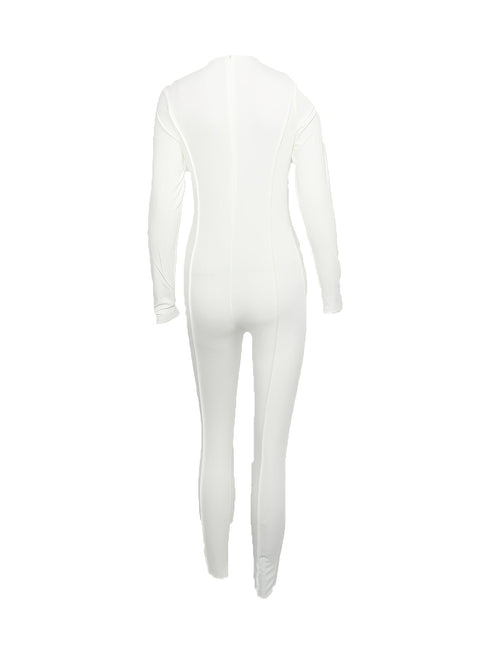 Casual Stylish Long Sleeve Solid High Collar Skinny Fit Jumpsuit