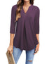 Casual V-Neck Loose Fit Blouse with Mid-Length Sleeves