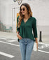 Casual V-Neck Loose Fit Blouse with Mid-Length Sleeves