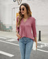 Casual V-Neck Loose Fit Blouse with Mid-Length Sleeves