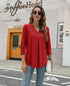 Casual V-Neck Loose Fit Blouse with Mid-Length Sleeves