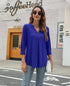 Casual V-Neck Loose Fit Blouse with Mid-Length Sleeves