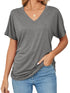 Casual V Neck Short Sleeve Solid Color Basic T-Shirt