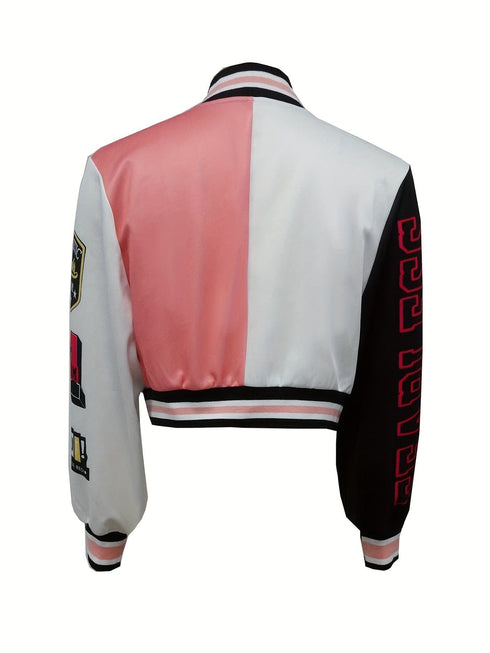 Casual Varsity Stylish Letter Print Button Front Jacket