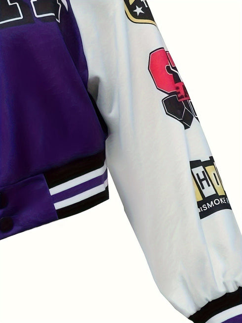 Casual Varsity Stylish Letter Print Button Front Jacket