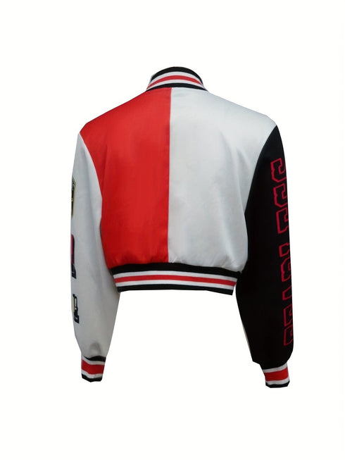 Casual Varsity Stylish Letter Print Button Front Jacket