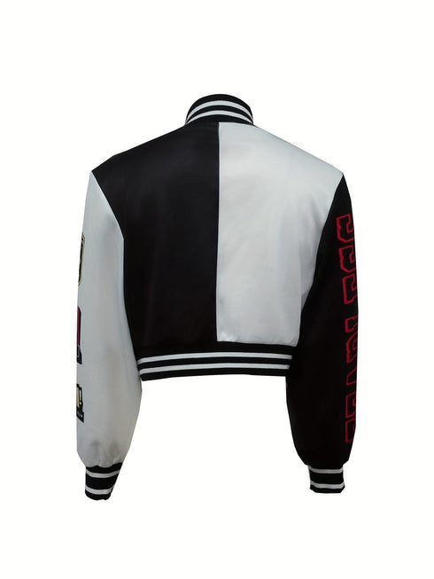 Casual Varsity Stylish Letter Print Button Front Jacket