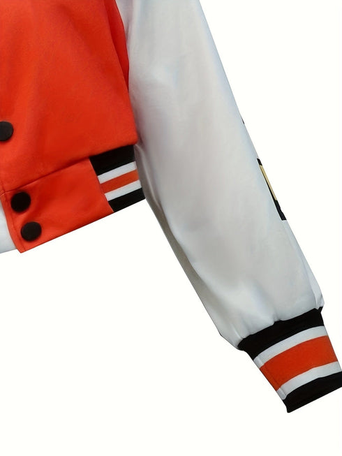 Casual Varsity Stylish Letter Print Button Front Jacket