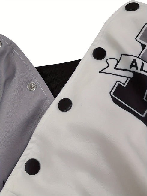 Casual Varsity Stylish Letter Print Button Front Jacket