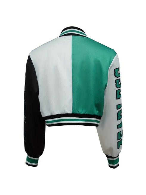 Casual Varsity Stylish Letter Print Button Front Jacket