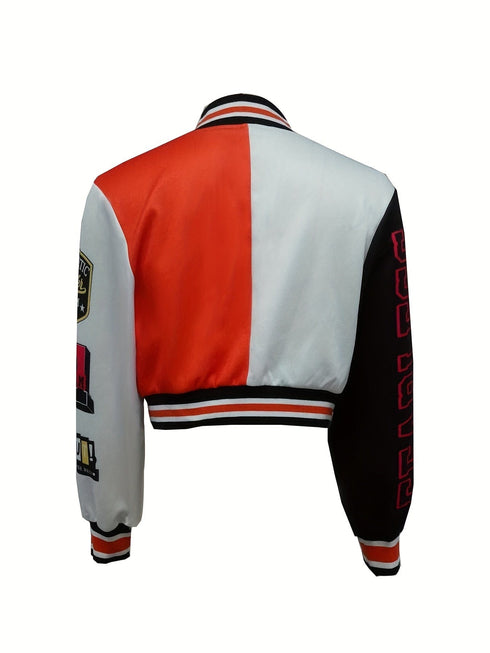 Casual Varsity Stylish Letter Print Button Front Jacket