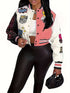 Casual Varsity Stylish Letter Print Button Front Jacket