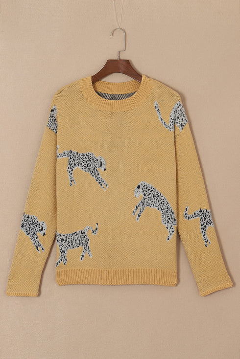 camel-fuzzy-cheetah-accent-round-neck-sweater