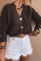 Chicory Coffee V Neck Heart Chunky Knit Metal Button Sweater Cardigan