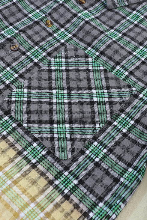 blackish-green-contrast-plaid-patchwork-chest-pocket-button-up-shacket