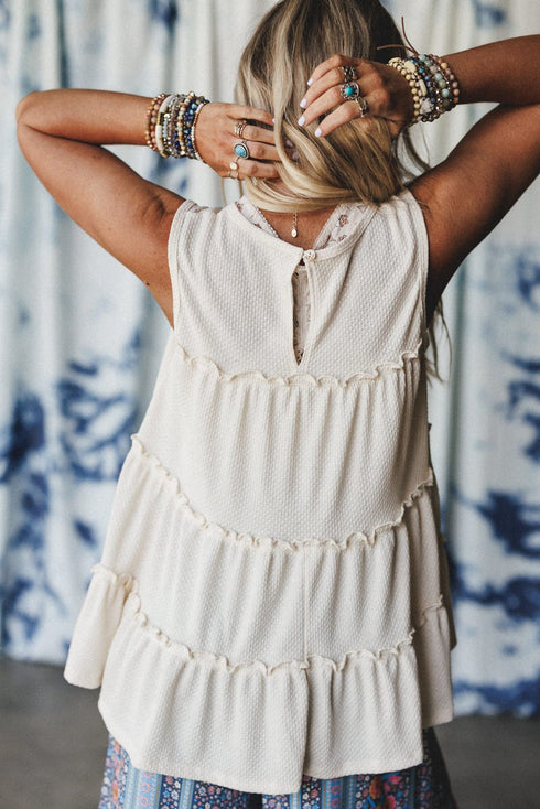 White Tiered Frill Trim A-line Tank Top