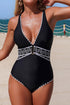 Black Stylish Trim V Neck Adjustable Strap One Piece Swimsuit