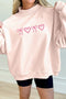 Apricot Pink Valentines Bow Heart Embroidered Mock Neck Sweatshirt