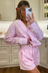 Pink Stripe Lace Trim Bow Detail Seersucker 2pcs Pajama Set