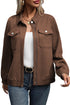 Coffee Solid Color Zip Up Button Flap Pocket Shirt Collar Jackets