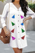 White V Neck Button Down Multi Sequin Christmas Tree Long Cardigan