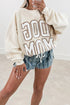Beige Ribbed Texture DOG MOM Letter Print Oversize Sweatshirt