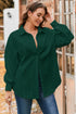 Blackish Green Cable Texture Puff Sleeve Loose Shacket