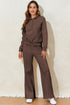 Dark Brown Solid Collared Sweatshirt and High Waist Pants Active Set