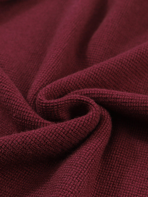 red-striped-sleeve-plain-knit-sweater