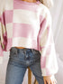 Pink Checkered Bishop Sleeve Sweater