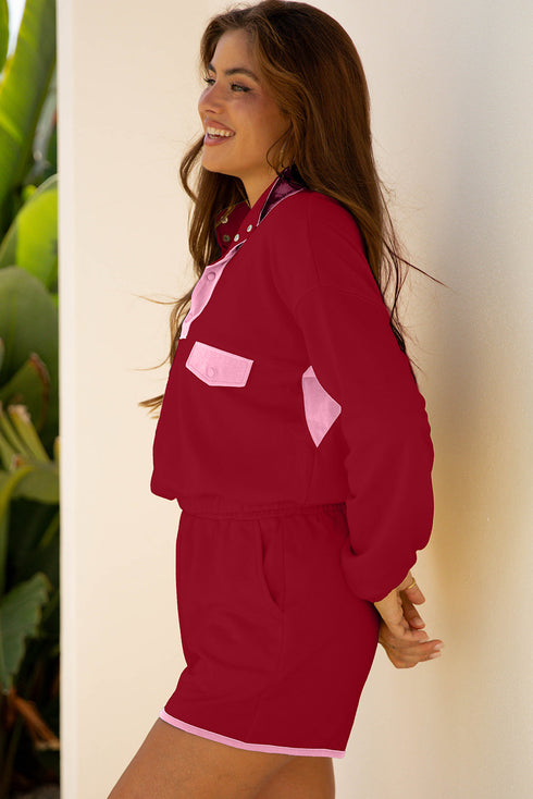 half button sweatshirt short set
