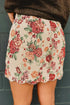Apricot Buttoned Front Scalloped Trim Mini Jacquard Floral Skirt