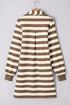 Khaki Stripe Collared V Neck Long Sleeve Loose Casual Dress